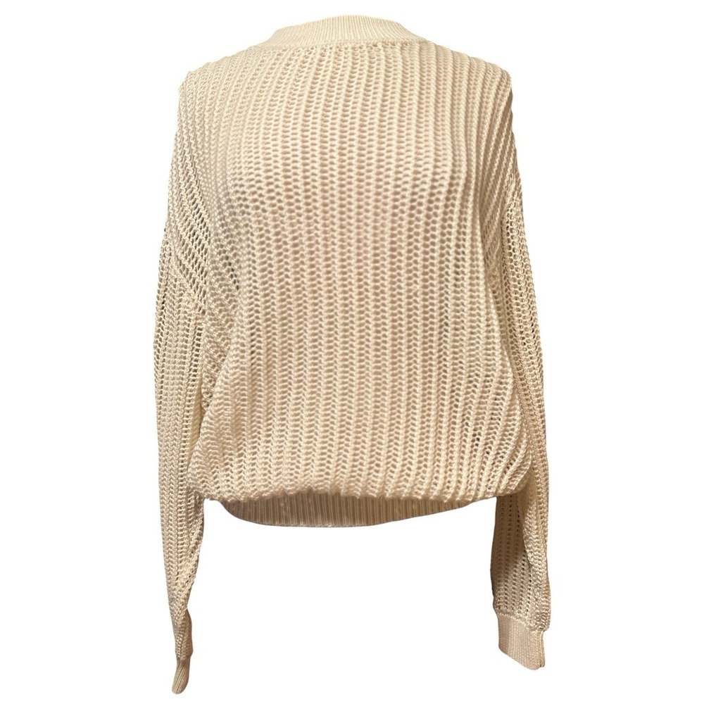 Mnmi Open Fishnet Knit Crochet Mesh Cream Sweater Med Festival Y2K Boho Hip Hop